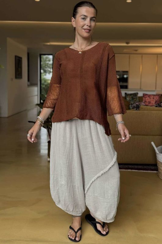 Made in Italy Cotton Blend Knit Top Rust /10 =